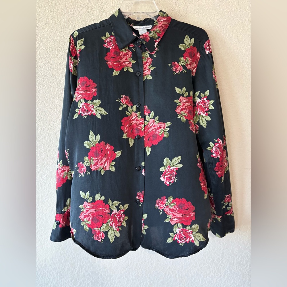 Anna & Frank Vintage 100% Pure Silk Button Down Blouse Floral Women’s L Romantic